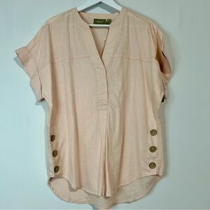 Denim & Co Naturals Women’s Linen Blend Top with Button Detail Blush Pink NWT